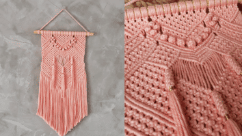 Painel de crochê rosa imitando o de macramê: Passo a passo com gráficos