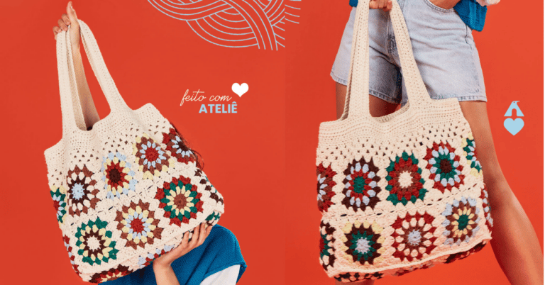 Faça a linda bolsa em quadradinhos de crochê: Passo a passo da receita