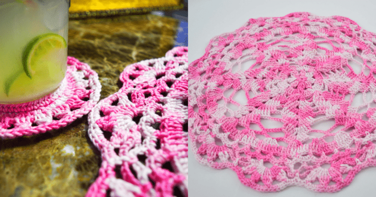 Sousplat em crochê e porta-copos rosa : Passo a passo com receita