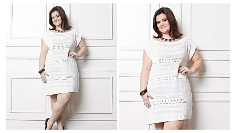 Vestido em trico plus size branco: Receita e gráfico