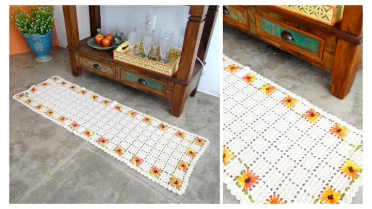 Tapete de crochê retangular florido: Receita e gráfico
