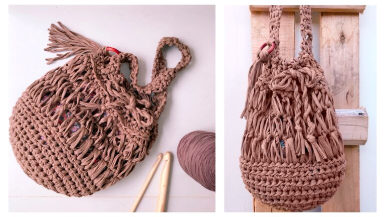 Bolsa de crochê com fio de malha tipo saco: Receita e tutorial