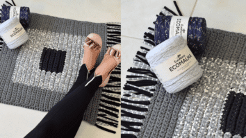 Faça o lindo Tapete Quadrado Fio de Malha em Crochê: Passo a passo com gráficos