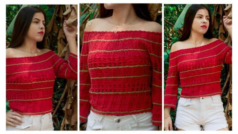 Blusa de crochê ombro a ombro tendência verão 2023