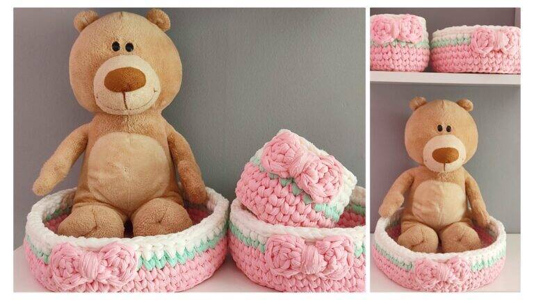 Cachepot de crochê com fio de malha para quartinho infantil