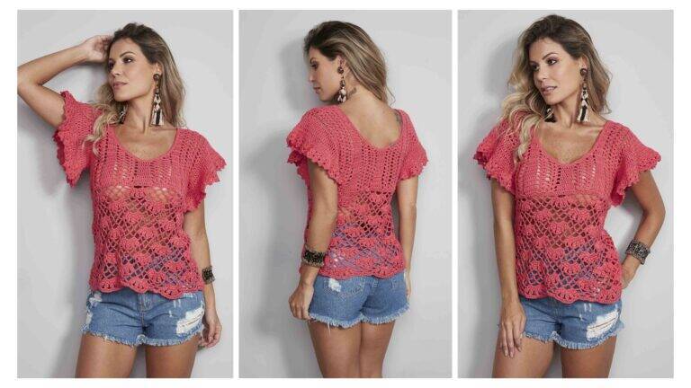 Blusa de crochê feminina+10 blusas de crochê com gráfico