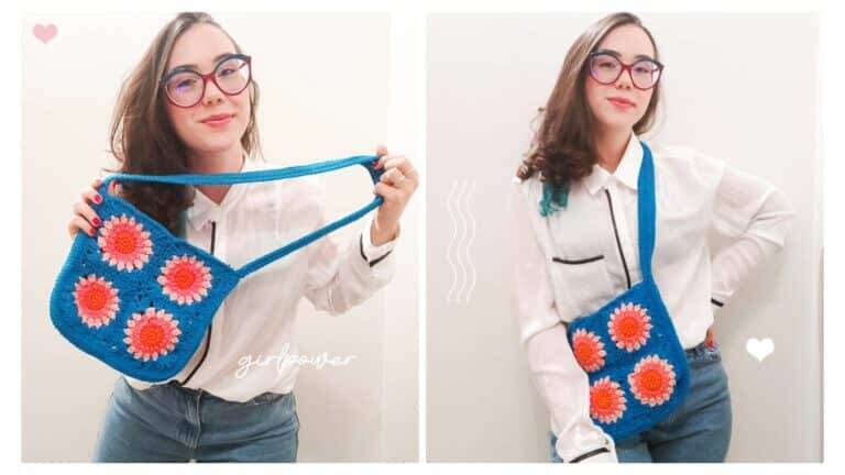 Bolsinha de crochê simples com square: Receita passo a passo