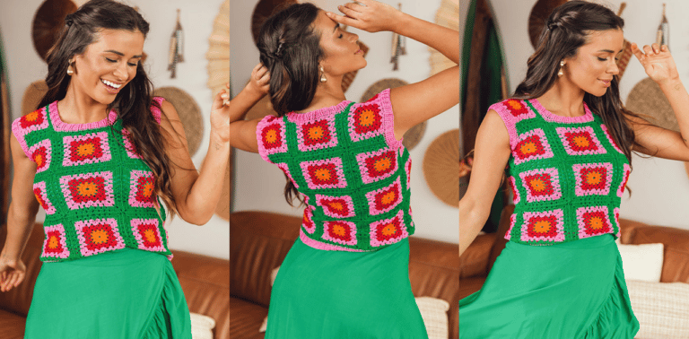 A blusinha de crochê square perfeita para trazer cor para o verão.