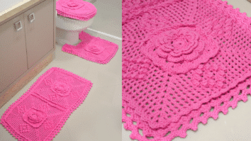 Faça o lindo Jogo de Banheiro Rosa em Crochê: Passo a passo com gráficos