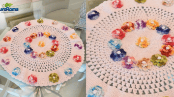 Centro de Mesa Redondo em Crochê com Flores: Passo a passo com gráficos