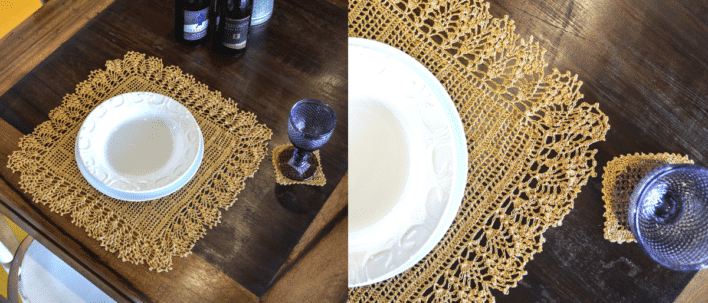 Jogo Americano Dourado em Crochê: Passo a passo com gráficos