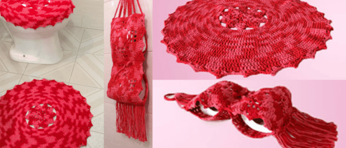 Conjunto de Banheiro Vermelho em Crochê: Passo a passo com gráficos