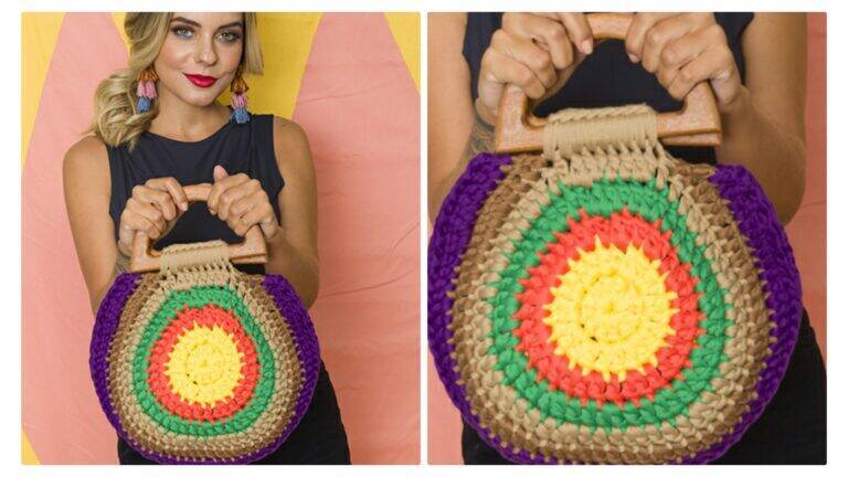 Bolsinha de Crochê com  Fio De Malha Redonda Colorida: Receita Passo a Passo
