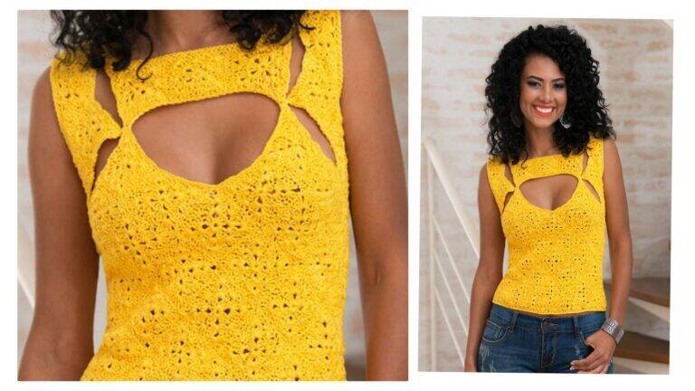 Lindíssima Blusa de Crochê com Squares: Receita e Gráfico