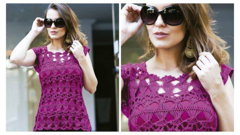 Blusa Em Crochê De Grampo Magenta: Receita Passo a Passo