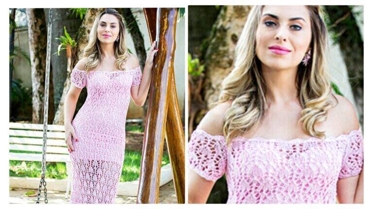 Vestido de Tricô Longo Cor de Rosa: Receita e Gráfico