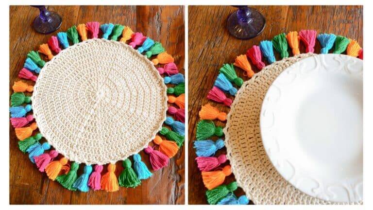 Sousplat de Crochê Simples Tasselzinho Colorido : Receita Passo a Passo