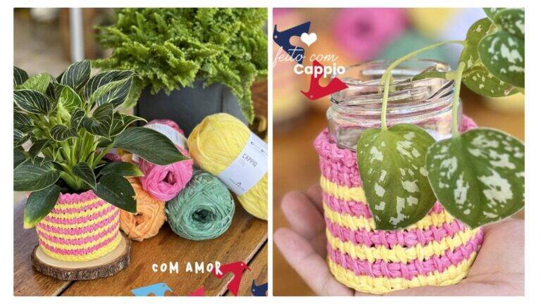 Cachepô de Crochê Coloridinho :  Receita e Videoaula de Crochê para Iniciantes
