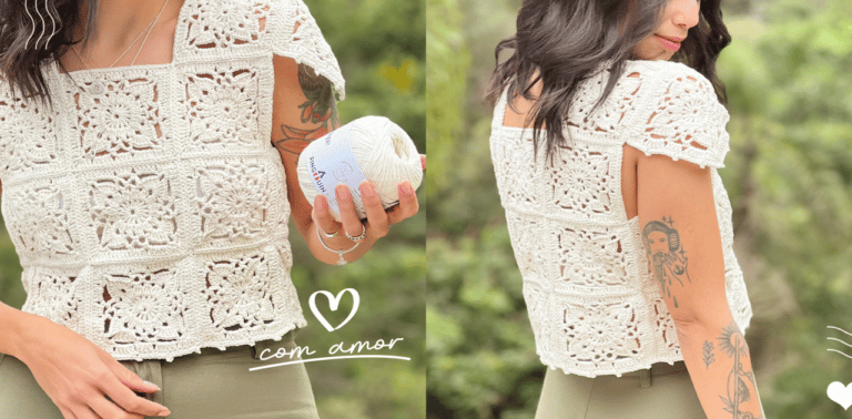 Linda blusinha de crochê em square: passo a passo