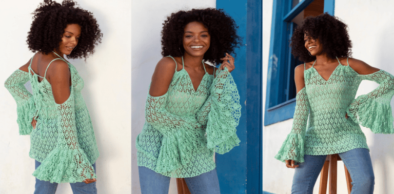 Linda bata de crochê neon mint: passo a passo e gráfico