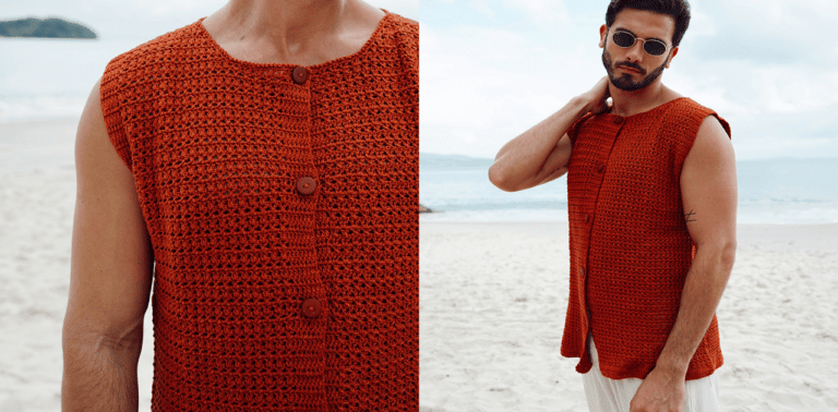 Fique estiloso no verão com a regata de crochê masculina botões