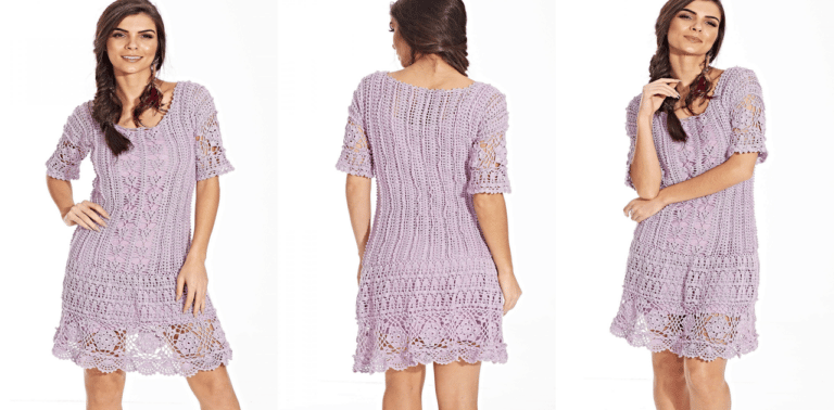 Faça o lindo vestido de crochê lilás: receita e gráfico
