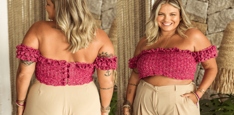 Aprenda esse lindo cropped com babado de crochê: passo a passo
