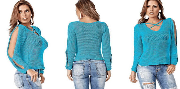 Aprenda aqui a linda blusa de crochê turquesa com receita e gráfico