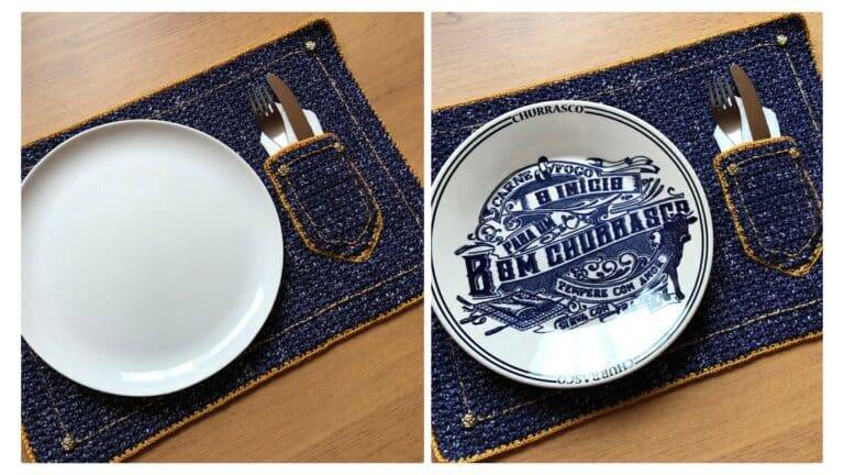 Jogo Americano em Crochê com Bolso fio Jeans !
