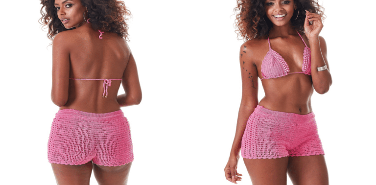 Aprenda aqui o lindo short de tricô rosa com passo a passo