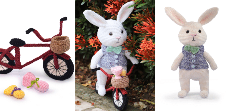 Aprenda aqui o amigurumi de crochê coelho na bicicleta com passo a passo