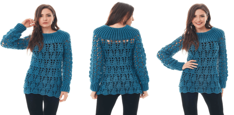 Faça a linda blusa de crochê Azul Petróleo