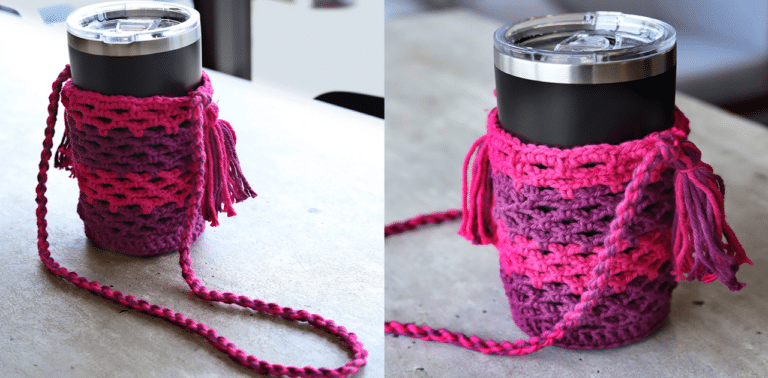 Bolsa porta copos de crochê com receita e gráfico