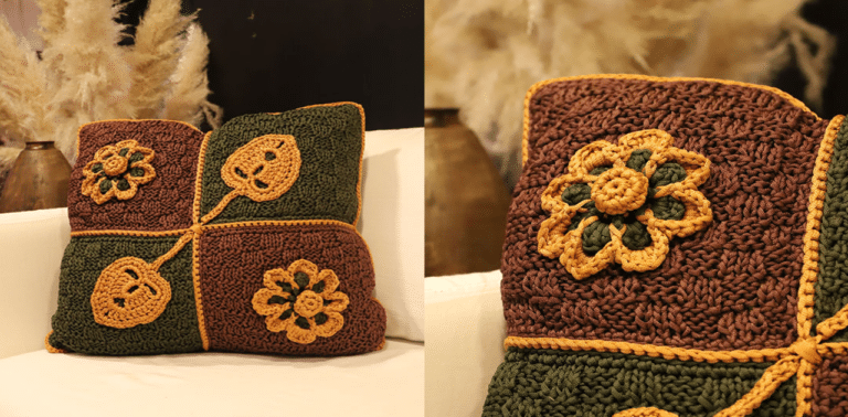 Almofada de crochê Squares com passo a passo