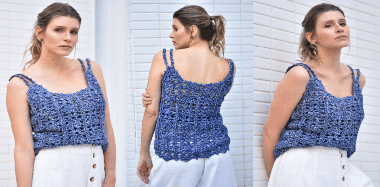 Belíssima regata de crochê Azul com receita e gráfico