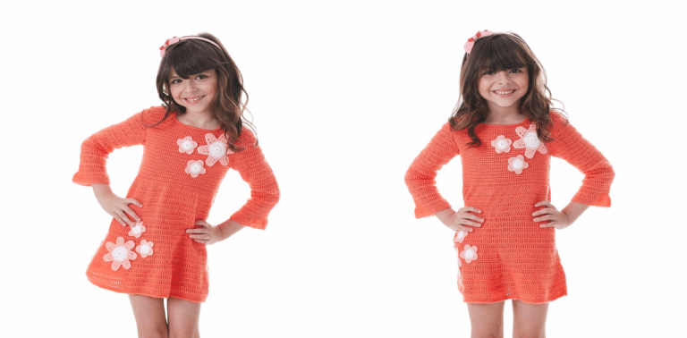 Vestido infantil de crochê Flor com passo a passo e gráfico