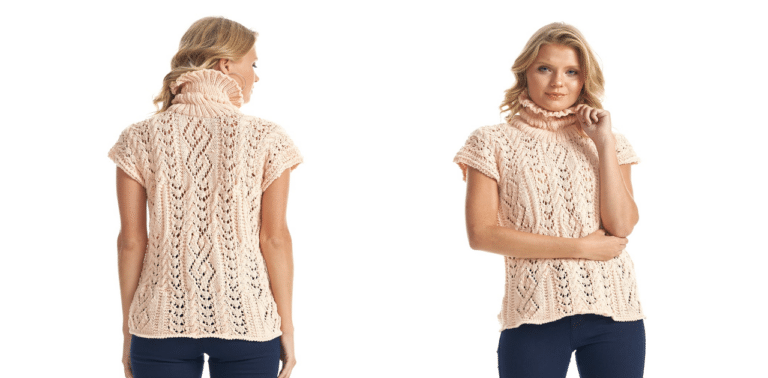 Faça linda blusa de tricô gola alta com receita e gráfico