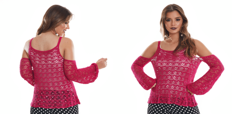 Linda blusa de crochê Ombro Vazado: Passo a passo e gráfico