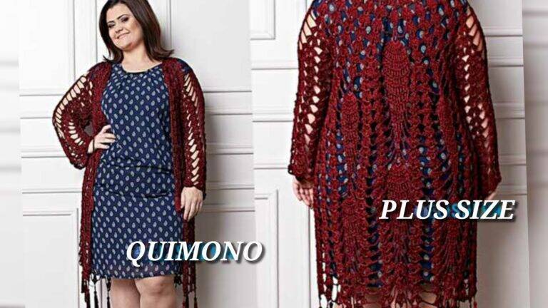 Quimono plus size feito no crochê meia estação