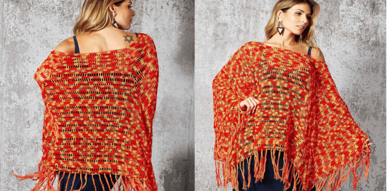 Lindo e Fácil Poncho de Crochê Mesclado com passo a passo