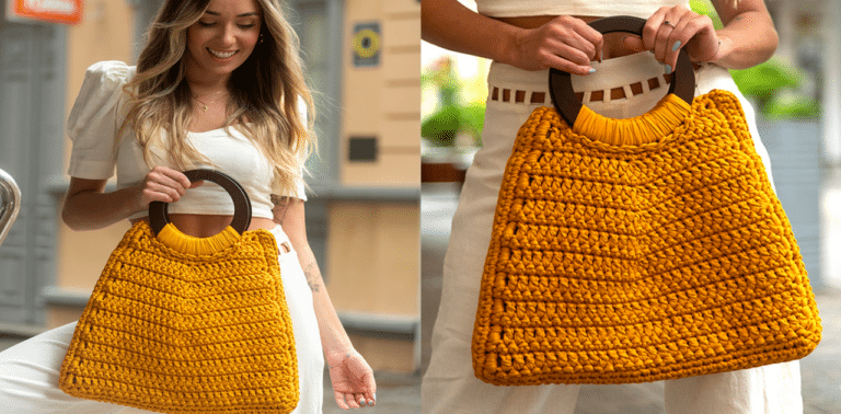 Linda bolsa de crochê em fio de malha: Receita e gráfico