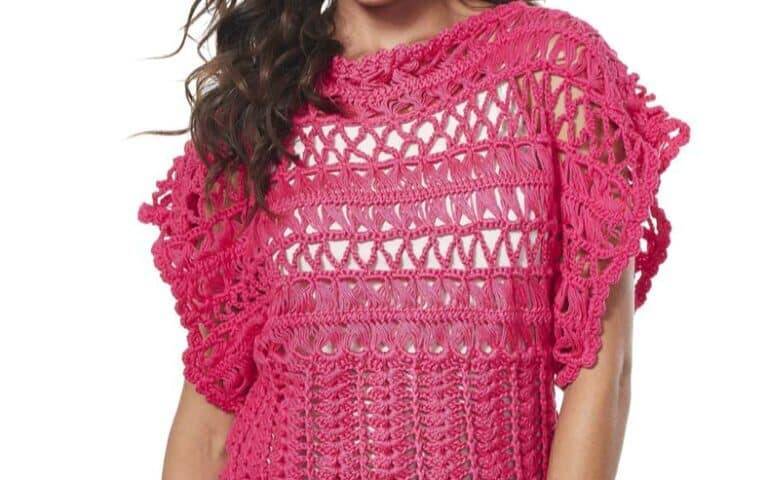 Faça a blusa em crochê de Grampo ROSA FORTE e arrase
