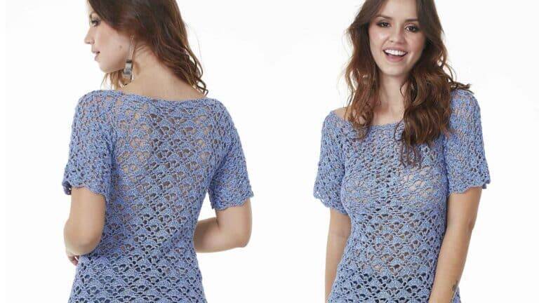 Faça a blusa de crochê Glamour com receita e gráfico