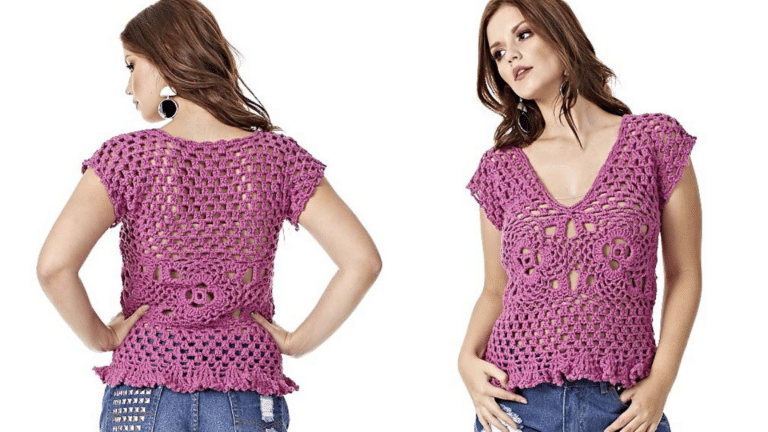 Blusa de crochê violeta: Receita e gráfico