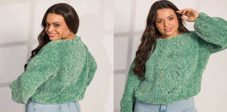 Fique quentinha com a linda blusa de tricô Água Marinha