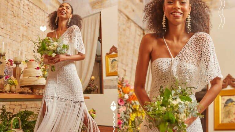 Um belíssimo Vestido de Noiva em Crochê com receita e gráfico