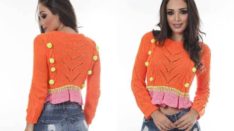 Faça a belíssima Blusa de Tricô Neon com receita e gráfico