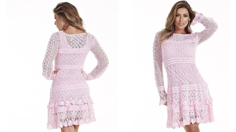 Faça o belíssimo Vestido de crochê ROSA Quartzo com passo a passo