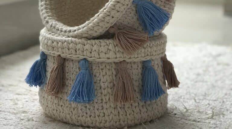 Conjunto de cesto em crochê Vintage: Passo a passo
