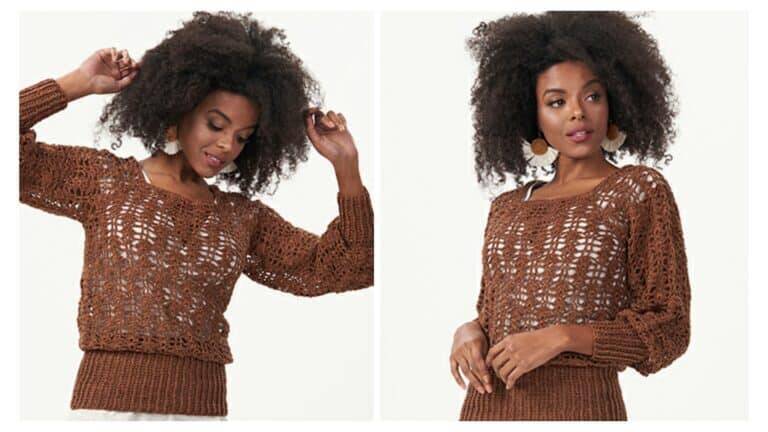 Blusa De Crochê Chocolate Com Gráfico Detalhado